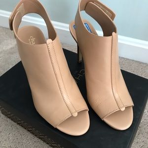 Nude open toe bootie with heel